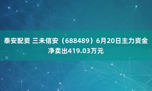 泰安配资 三未信安（688489）6月20日主力资金净卖出419.03万元